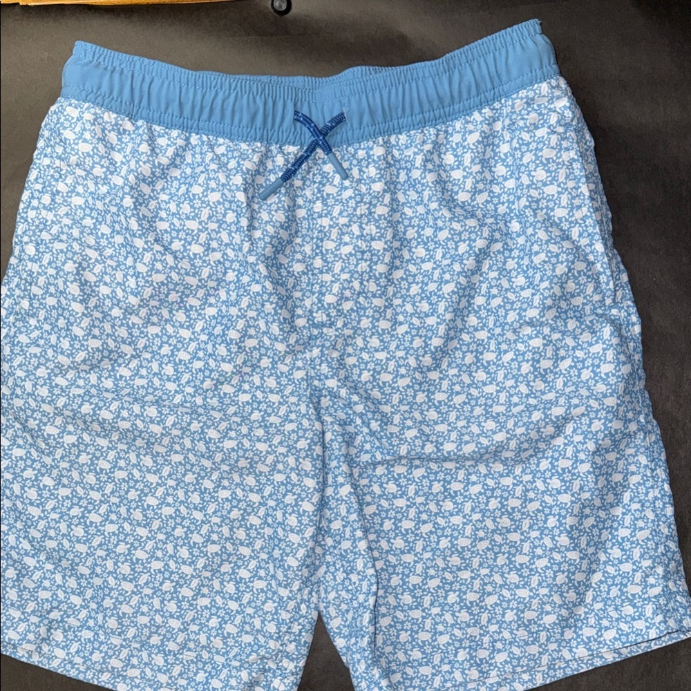 Southern Tide Light Blue Turtles/Floral Swim Trunks Kids Size L